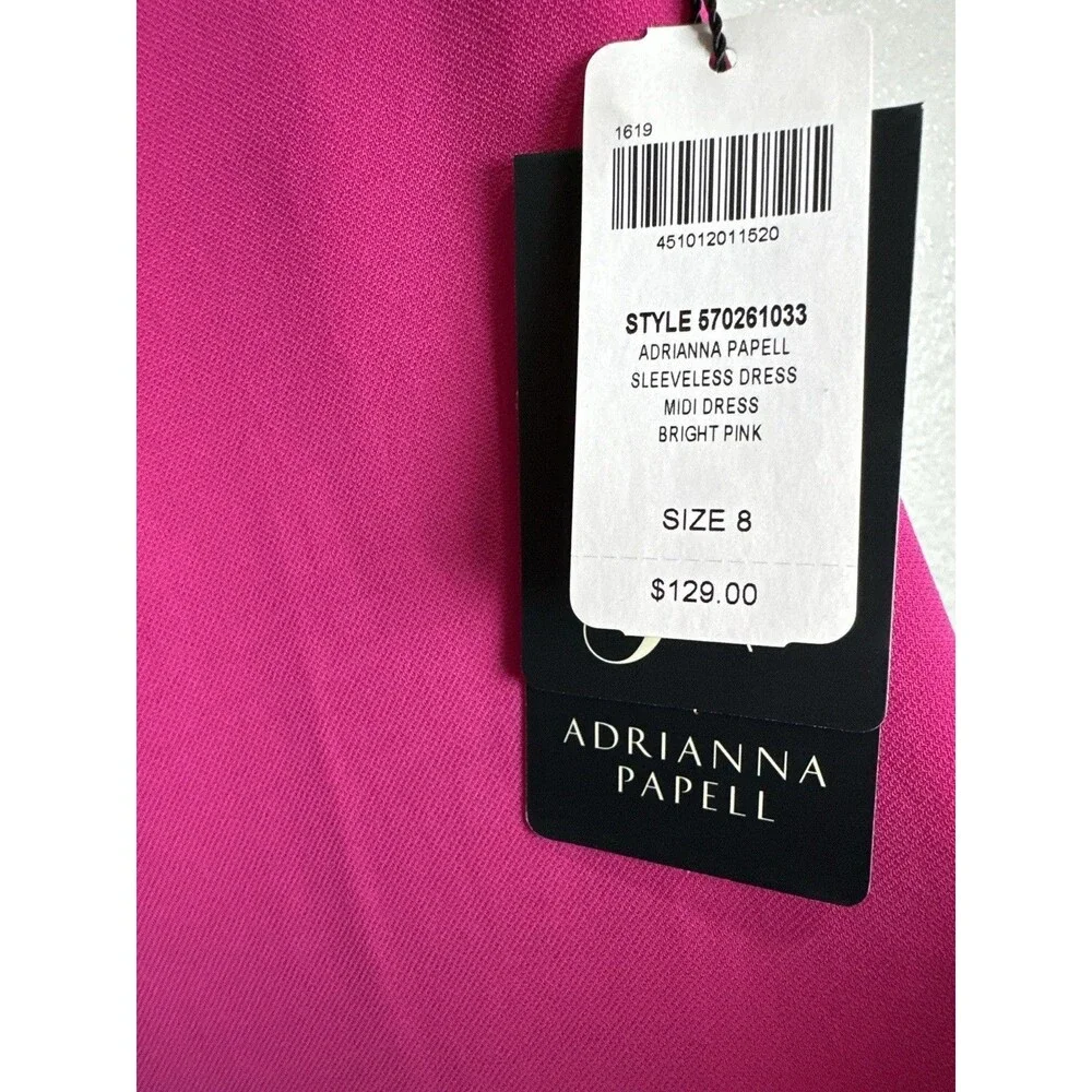 Adrianna Papell Bright Pink Midi Dress 8 Sleeveless Overlay Lace Strap Cocktail - Picture 5 of 10